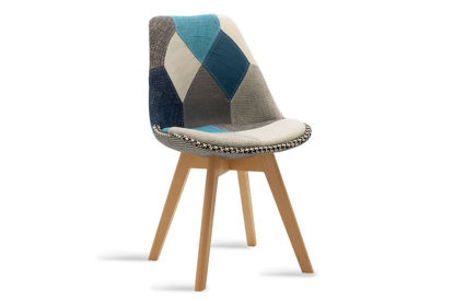 Εικόνα της Καρέκλα Gaston pakoworld ύφασμα patchwork μπλε γκρι - φυσικό