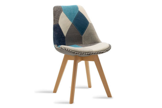 Εικόνα της Καρέκλα Gaston pakoworld ύφασμα patchwork μπλε γκρι - φυσικό