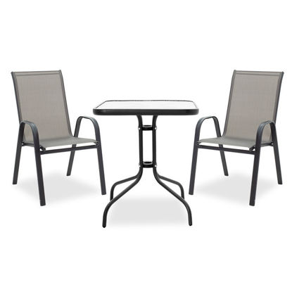 Εικόνα της Τραπεζαρία κήπου Watson-Calan σετ 3τεμ pakoworld μέταλλο μαύρο-textilene γκρι