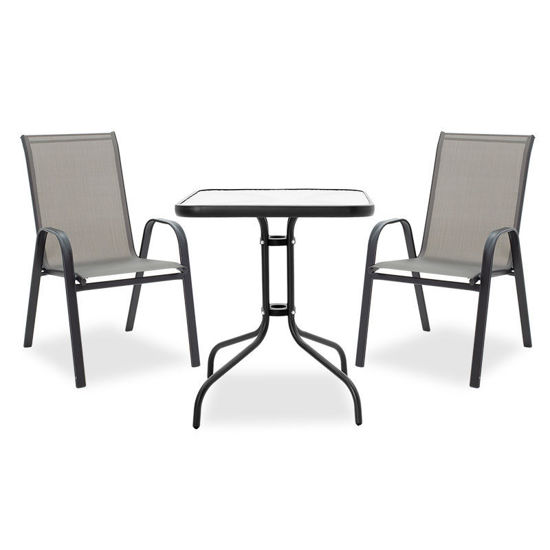 Εικόνα της Τραπεζαρία κήπου Watson-Calan σετ 3τεμ pakoworld μέταλλο μαύρο-textilene γκρι