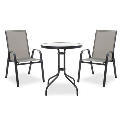 Εικόνα της Τραπεζαρία κήπου Calan-Watson σετ 3τεμ pakoworld μέταλλο μαύρο-textilene γκρι