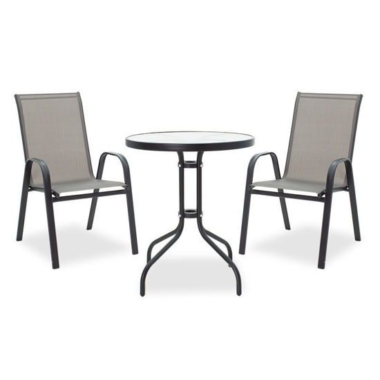 Εικόνα της Τραπεζαρία κήπου Calan-Watson σετ 3τεμ pakoworld μέταλλο μαύρο-textilene γκρι