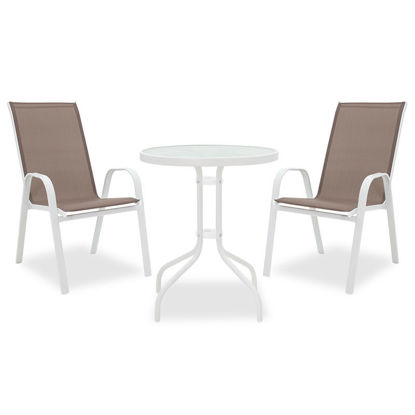 Εικόνα της Τραπεζαρία κήπου Calan-Watson σετ 3τεμ pakoworld μέταλλο λευκό-textilene καφέ