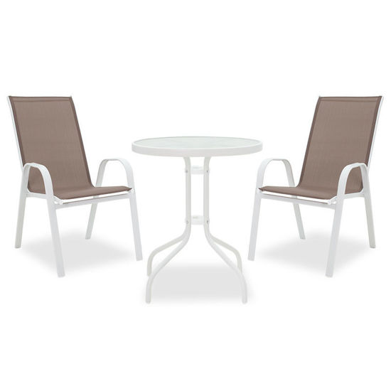 Εικόνα της Τραπεζαρία κήπου Calan-Watson σετ 3τεμ pakoworld μέταλλο λευκό-textilene καφέ