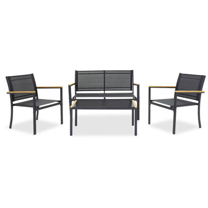 Εικόνα της Σαλόνι κήπου κήπου Jacie pakoworld σετ 4τμχ μέταλλο μαύρο-textilene μαύρο