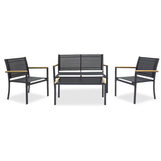 Εικόνα της Σαλόνι κήπου κήπου Jacie pakoworld σετ 4τμχ μέταλλο μαύρο-textilene μαύρο