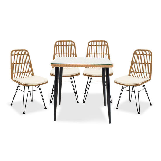 Εικόνα της Τραπεζαρία κήπου Naoki σετ 5τεμ pakoworld μέταλλο μαύρο--pe φυσικό