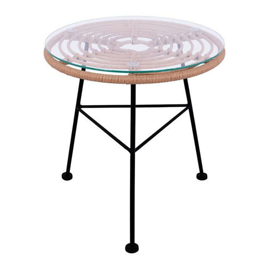 Εικόνα της ΤΡΑΠΕΖΙ ΜΕΤΑΛΛΙΚΟ ALLEGRA HM5459 ΜΕ WICKER ΜΠΕΖ ΚΑΙ ΓΥΑΛΙ Φ45Χ46Υεκ.